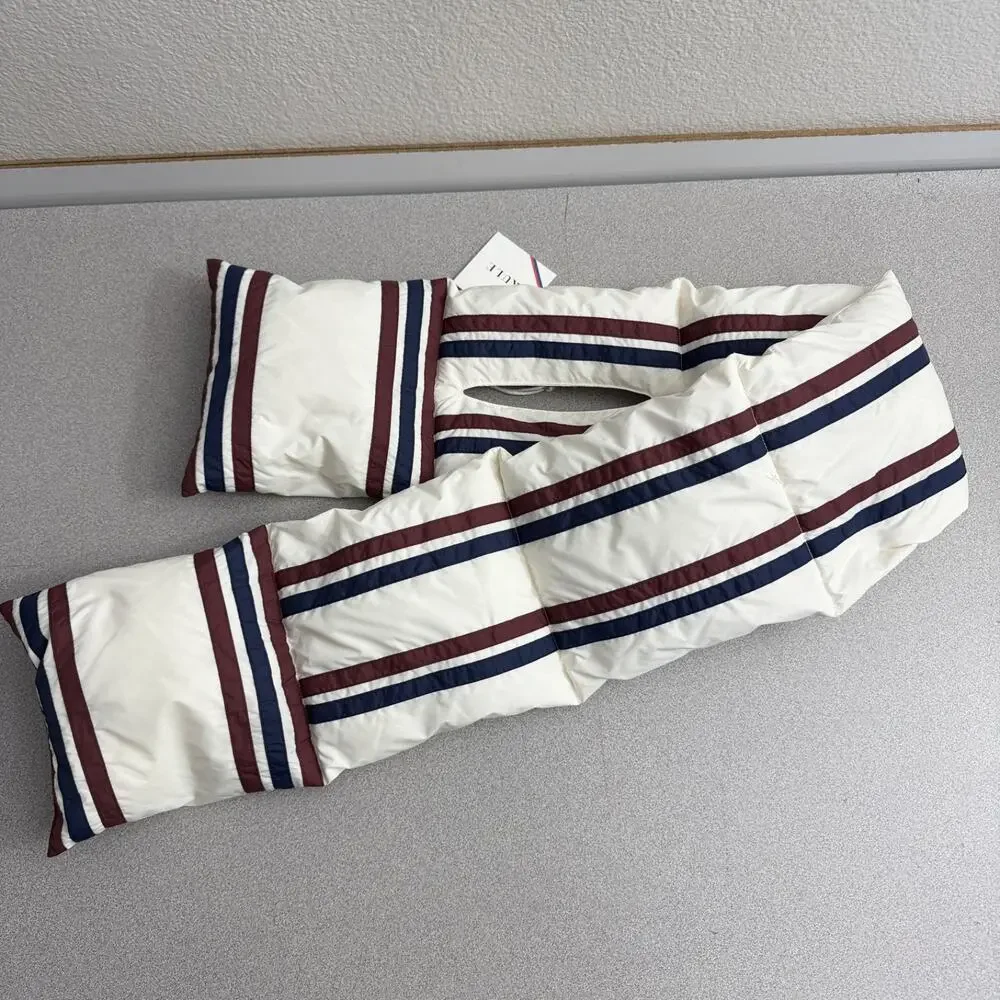 KULE Seever Down Scarf White Blue Striped Outdoors Insulated Puffer Luxury